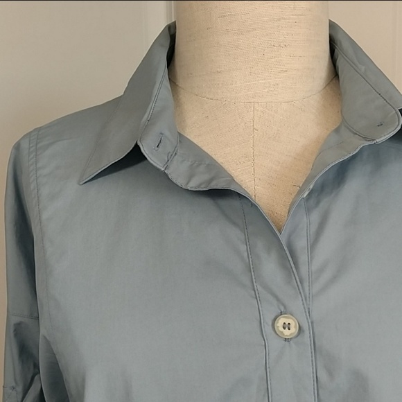 Free People Button Front Long Sleeves Drawstring Cotton Oversized Blue S NWT - Picture 7 of 8